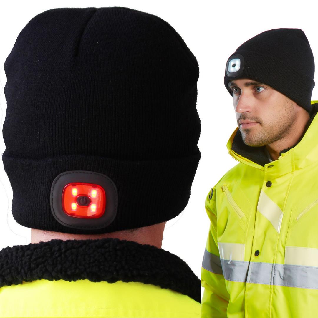 B028 Portwest® USB Rechargeable Twin LED Beanie Head Light - Black